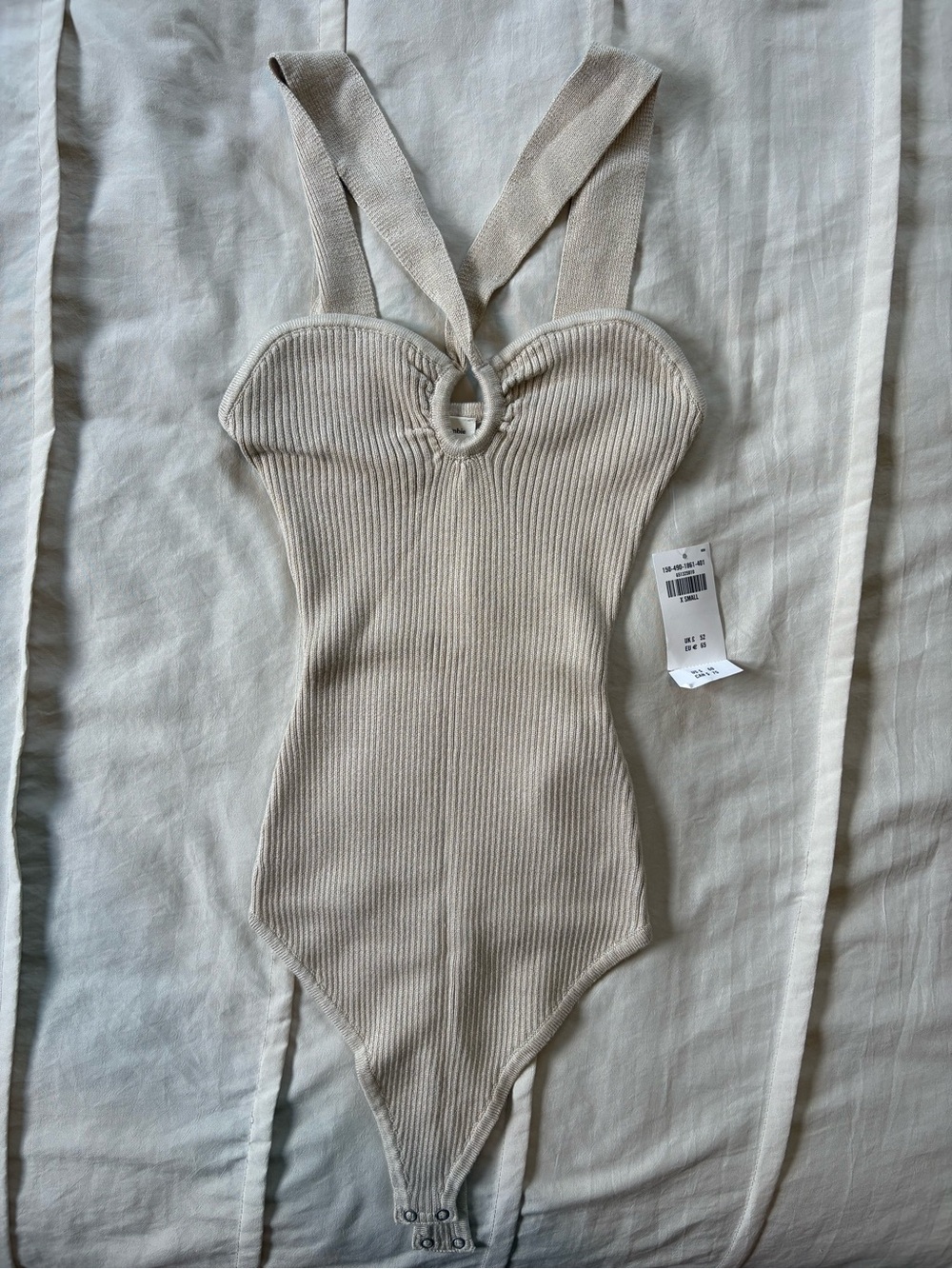 Abercrombie & Fitch Ribbed Heart-Neck Bodysuit in Beige